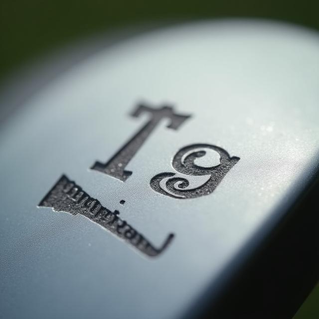 Makroaufnahme einer lasergravierten Initiale auf einem Schlägerkopf